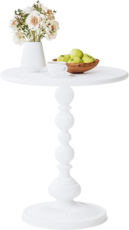 XIV Metal Small Round Side End Table, Vintage Matte Coffee Drink Cocktail Table, Small Accent Pedestal Table for Living Room Corners and Small Spaces, 21'' Height (White)