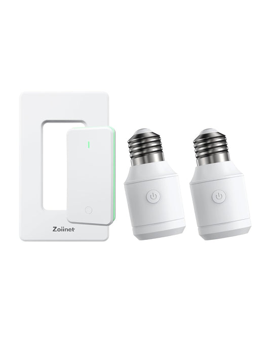 Zoiinet 500W Remote Control Light Bulb Socket, Wireless Light Switch for Pull Chain Lighting Fixture, with 2 E26 E27 Bulbs Base Holder, Programmable, No Wiring Needed
