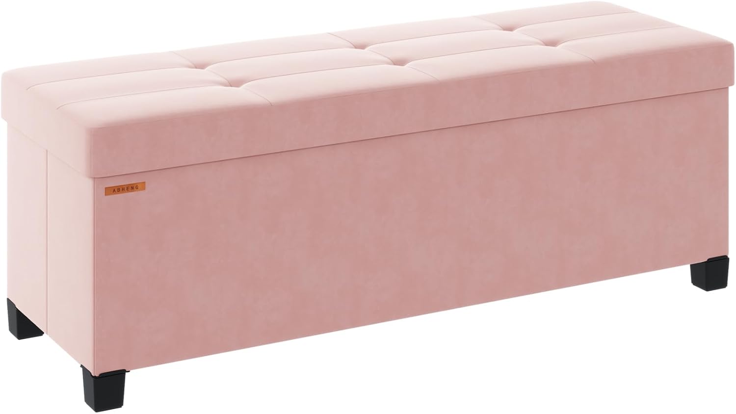 ABHENG Foldable Storage Ottoman Bench, Velvet Footrest and Seat Cube with Feet, Storage Chest, for Living Room, Bedroom and Office, 15 x 43 x 15.7 Inches, Jelly Pink, UASND24P