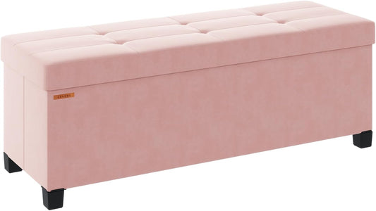 ABHENG Foldable Storage Ottoman Bench, Velvet Footrest and Seat Cube with Feet, Storage Chest, for Living Room, Bedroom and Office, 15 x 43 x 15.7 Inches, Jelly Pink, UASND24P