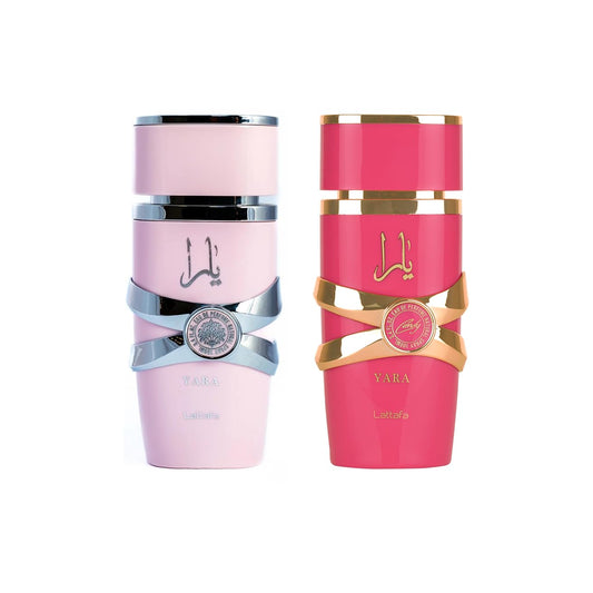 Lattafa 2 Piece Set for Women (3.4 Ounce Yara Eau De Parfum Spray + 3.4 Ounce Yara Candy Eau De Parfum Spray)
