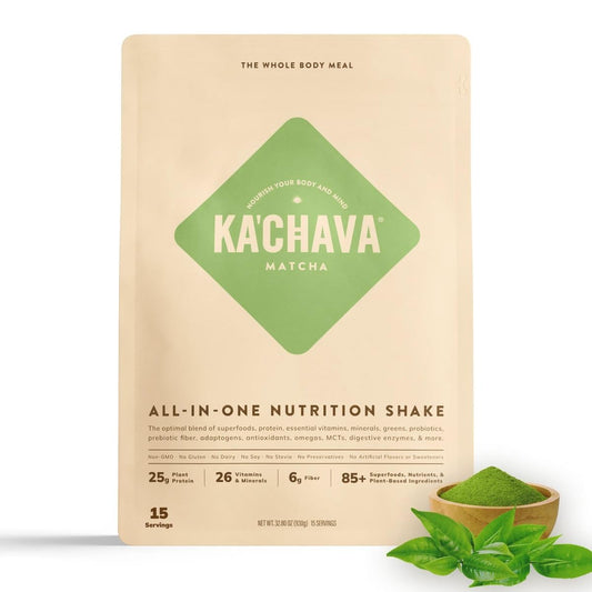 Ka’Chava All-In-One Nutrition Shake Blend, 85+ Superfoods & Nutrients, Meal Replacement, Greens Plant-Based Superfood Powder Protein Drink, Digestive Enzymes & Probiotics, Vegan Dairy Gluten Free, 15 Serve, Matcha