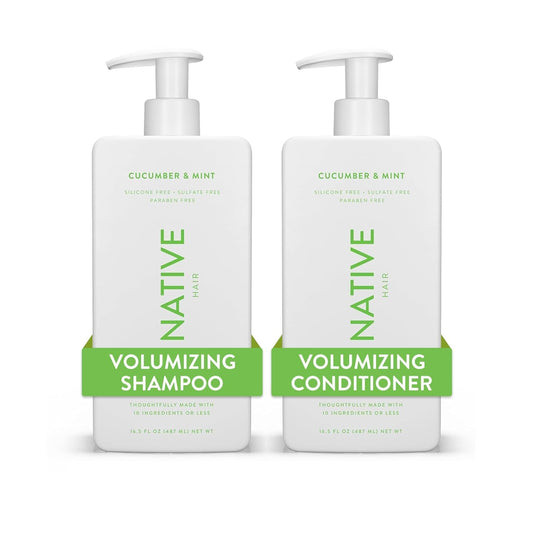 Native Shampoo and Conditioner - Cucumber & Mint - Twin Pack - Contain Naturally Derived Ingredients | All Hair Type Color & Treated From Fine to Dry Damaged-Sulfate & Dye Free-16.5 FLOz-Pack Of 02