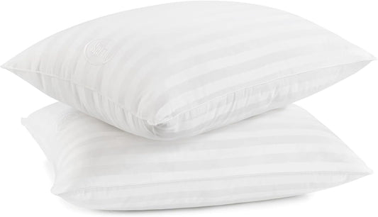 Serta Won't Go Flat Standard\/Queen Size Set of 2 Down Alternative Bed Pillows, Extra Life Foam Core with Medium Support, Perfect for Back, Stomach or Side Sleepers, White 2 Count