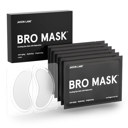BRO MASK Under Eye Gel Pads: Cooling Eye Patches for Dark Circles and Puffiness | Anti Aging Hydrogel Eye Patch Set + Bakuchiol, Green Tea, Hyaluronic Acid, Caffeine, Niacinamide\/Vit B3 (2 X 6 Pairs)