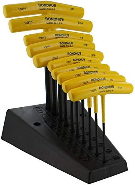 "Bondhus 13390 Set of 10 Hex T-handles w\/Stand, sizes 3\/32-3\/8""", multi, one size