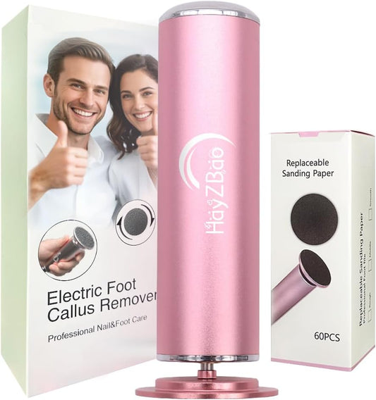 HayZBao Electric Foot File - Callus Remover for Feet,Professional Pedicure Tool for Dead Skin and Calluses,Adjustable Speed Foot File with 60 Pcs Sandpaper Discs - Pink