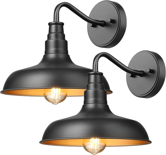 DEWENWILS 2 Pack Outdoor Wall Light, Gooseneck Barn Light Fixture, Black Matte Wall Mount Lantern, Farmhouse Outside Wall Sconce, Exterior Porch Light for House Frontdoor Entryway Garage