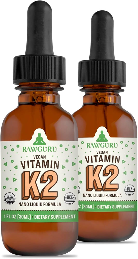 RawGuru Vitamin K2 Supplement - Organic Vegan Vitamin K2 MK7 with Trace Minerals - Nano-Processed Antioxidant & Immune Support Supplement Tincture - 30 Servings of Vegan Drops per 30 ml, Pack of 2