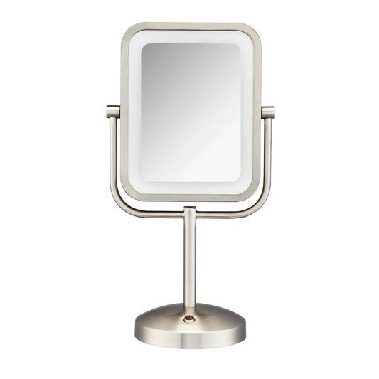Conair Lighted Makeup Mirror, LED Vanity Mirror, 1X\/8X Magnifying Mirror, Battery Operated in Brushed Nickel