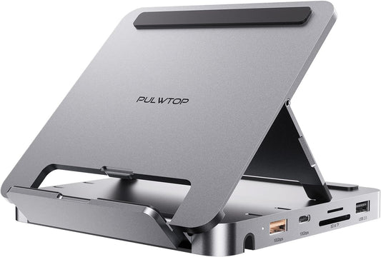 USB C Hub for iPad Pro, PULWTOP Docking Station for iPad, 4K@60Hz HDMI, 100W PD Aluminum Hub with SSD Enclosure, Stand Dock for iPad, iPad Hub for iPad Pro/iPad Mini 6th Gen,not support lightning port