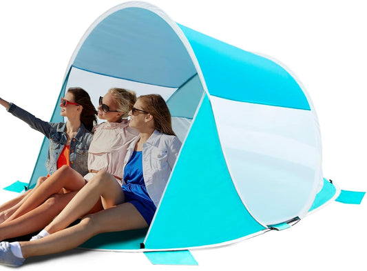 anngrowy Pop Up Beach Tent Beach Shade Tent UPF 50+ Beach Tent 3-5 Person Easy Setup Beach Tents Sun Shelter Shade Beach Sun Tent Pop Up Shade Tents Beach Shelter Portable Beach Sunshade Lightweight