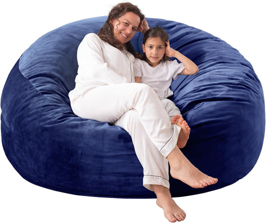 [Removable Outer Cover] Large Bean Bag Chair: 3 ft Memory Foam Bean Bag Chairs for Adults\/Kids,Bean Bag Chair with Filler Included,Soft Faux Fur Fabric,Machine Wash,Navy,3 Foot