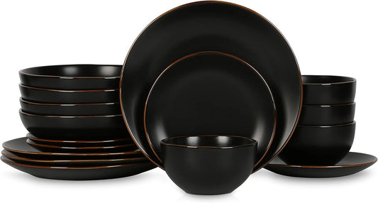 Stone Lain Brasa Modern Stoneware 16 Piece Dinnerware Sets, Plates and bowls Sets, Dish Set for 4, Black