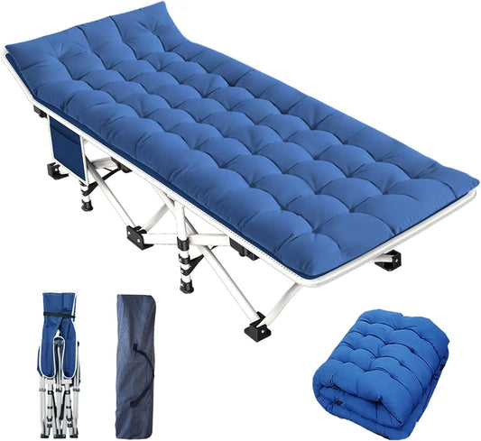 GETOVIN Cot Camping Cot with Thick Pad Cots for Sleeping Camping Bed Folding Cot 450LBS(Max Load) Comfortable Double Layer Oxford Heavy Duty with Carry Bag for Home Outdoor Travel