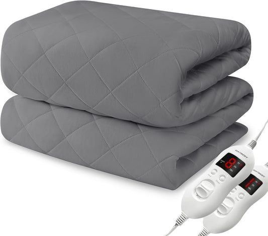 Heated Mattress Pad Queen Size, Electric Mattress Pad Cover w\/Dual Control 8 Heating Settings, Bed Warmer w\/ 4 Auto Shut Off Settings, UL Certified, Deep Pocket, Machine Washable, Dark Grey