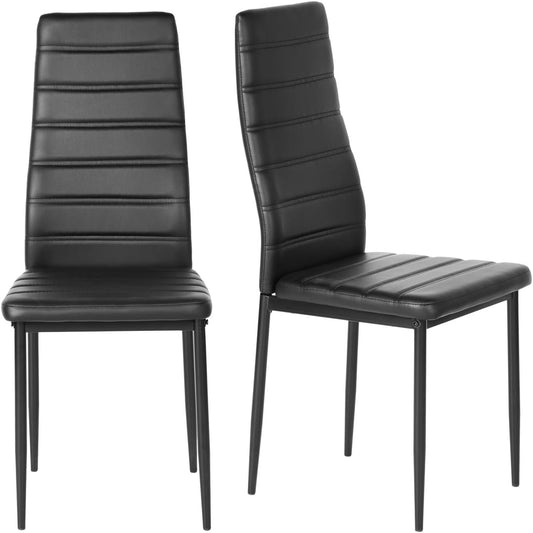 Dining Chairs Set of 2, Ergonomic High Back Upholstered Padded PU Leather Chair for Home Kitchen, Metal Steel Frame, Space-Saving, Black