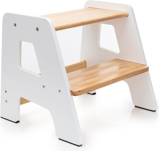Wooden Step Stools for Kids - Sturdy, Non-Slip, Non-Tip Toddler Step Stool for Bathroom Sink for Your Little One - White