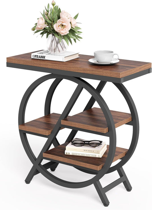 End Table, Narrow Side Table with 4-Tier Large Storage Space, Modern Bedside Table for Living Room, Home Office, Bedroom, Brown