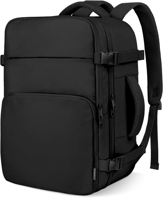 ZOMFELT Travel Backpack for Men, Carry on Backpack, TSA 17.3 inch Laptop Backpack Flight Approved, Personal Item Travel Bag Nurse Bag Casual Daypack for School Weekender Business Trip, Black