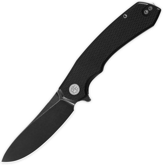 Petrified fish PFP12 WaterSpout Folding Knife,3.54" 14C28N Steel Blade G10 Handle Folding Pocket Knife for Camping EDC Outdoor (Black Black Stonewashed)