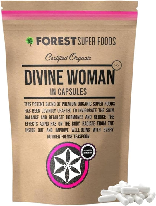 Divine Woman Whole Food Womens Multivitamin | 300x Capsules | Maca root, cacao bean, wheatgrass, camu camu berry, maqui berry, kale + Broccoli | 100% Wholefoods and Organic