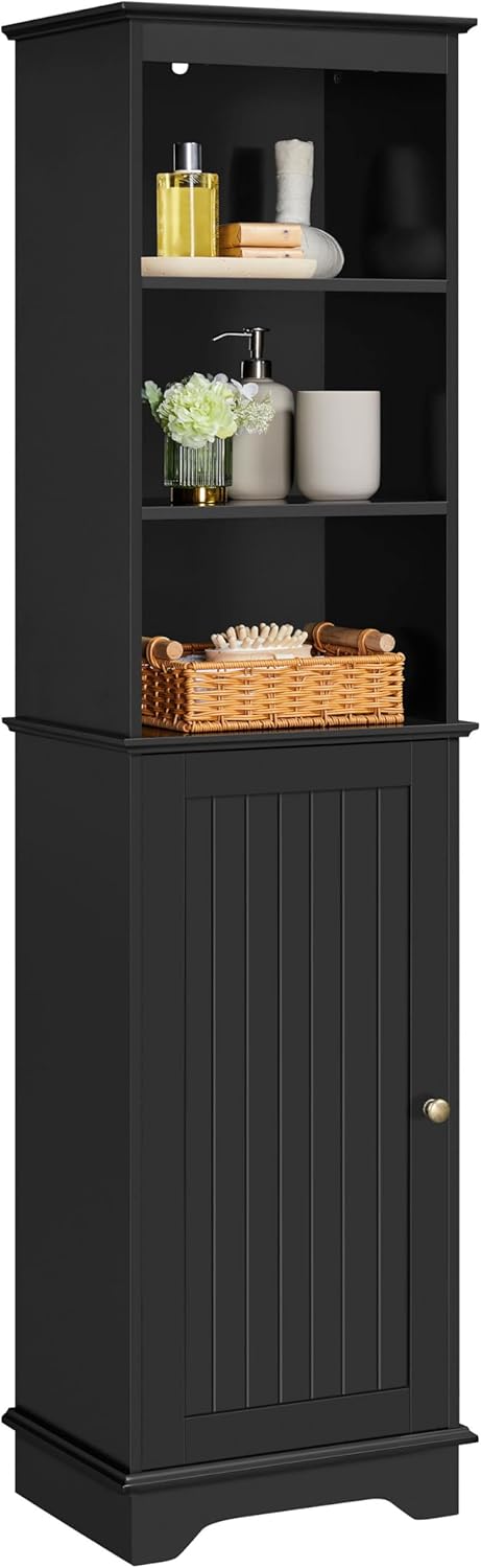 Yaheetech 60.5" Freestanding Bathroom Storage Cabinet, Tall Slim Floor Cabinet with 3 Shelves & Door, Space Saving Organizer, Home Storage Furniture, Black