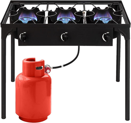 Cimcame 3 Burners Stove Heavy Duty Outdoor Camping Propane Cooker w\/Detachable Legs&CSA Regulator for Camp Patio Home Brewing, Turkey Fry, Maple Syrup Prep.