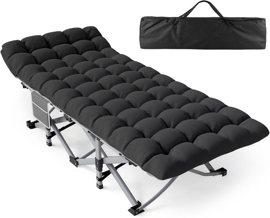 ZENPETIO Camping Cot for Adults, Heavy-Duty Portable Cot Bed with Mattress, Foldable Padded Sleeping Cots for Camping Travel Tent Day Bed Outdoor & Home Guest, Max Load 500 LBS, 75x28x15\u201D