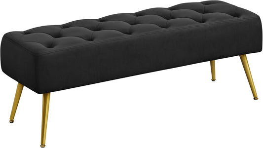 Yaheetech Modern Ottoman Bench Velvet Bench Upholstered Footrest with Gold Metal Legs and Padded Seat Black