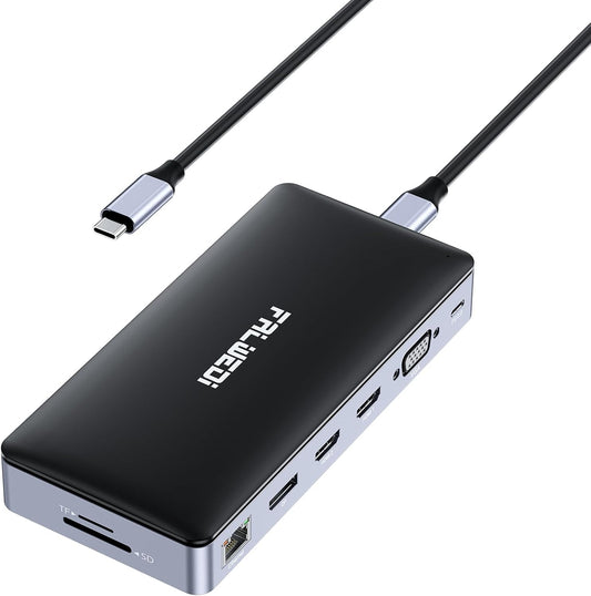USB C Laptop Docking Station, 15 in 1 Dock with 4K Triple Display Multiport Adapter and 3 Monitors Compatible for Dell\/Surface\/HP\/Lenovo (Dual HDMI, DP, VGA, USB Ports, RJ45, SD\/TF, Mic\/Audio, PD)