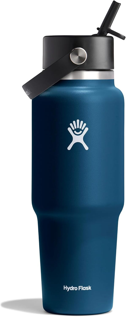HYDRO FLASK Wide Mouth vacuum insulated stainless steel cupholder water bottle with leakproof straw cap for cup holder, cold water drinks, sports, car