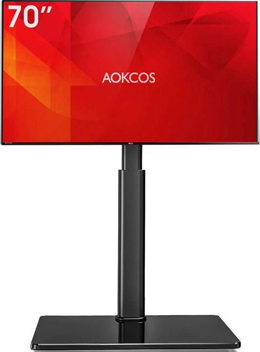 AOKCOS Floor TV Stand for 32-70" TVs, 60 Degree Swivel Floor Standing TV Stand with Tilting, 8 Level Height Adjustable Tall TV Stand for Living Room\/Bedroom, Holds up to 88 lbs, MAX VESA 400x400mm