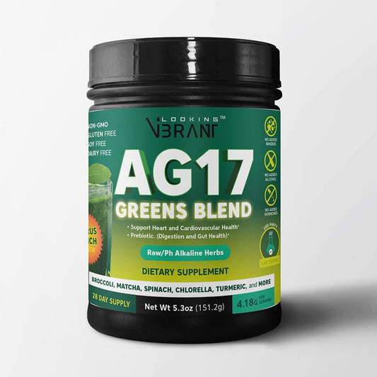 Organic Greens AG17, Organic Superfood Powder, Green Juice, Probiotics. (Packed with Vitamins, Minerals, antioxidants) Gluten-Free, Vegan, 28 Servings, 4180mg. 3rd Party Tested, Non-GMO. Citrus Punch