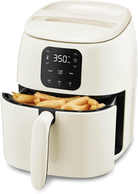 DASH Tasti-Crisp™ Ceramic Air Fryer Oven, 2.6 Qt., Cream \u2013 Compact Air Fryer for Healthier Food in Minutes, Ceramic Nonstick Surface, Ideal for Small Spaces - Auto Shut Off, Digital, 1000-Watt