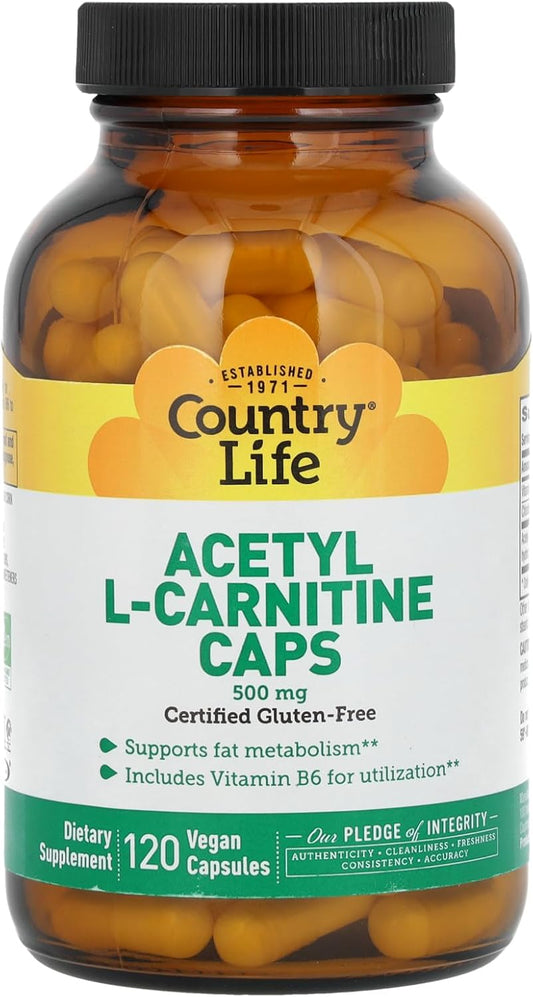 Country Life Acetyl L-Carnitine, 500 mg, with B-6 - 120 Vegan Capsules
