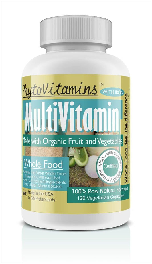 Organic Whole Food MultiVitamin + Iron by PhytoVitamins; 120-Count Vegetarian Capsules