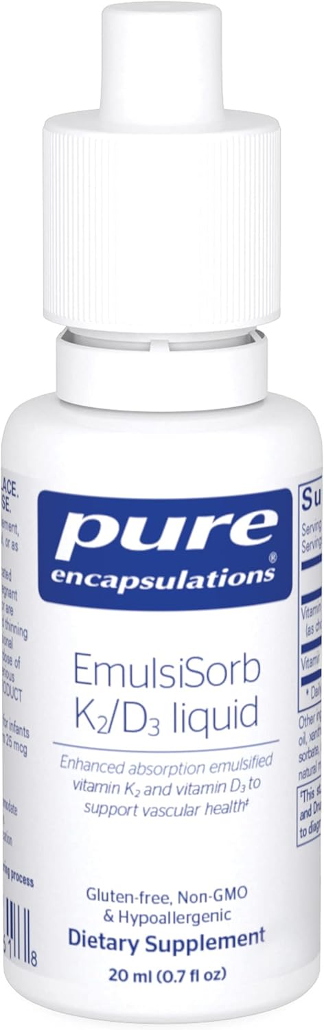Pure Encapsulations EmulsiSorb K2\/D3 Liquid | Enhanced-Absorption Emulsified Vitamin K2 and Vitamin D3 for Vascular Health Support | 0.7 Fl Oz