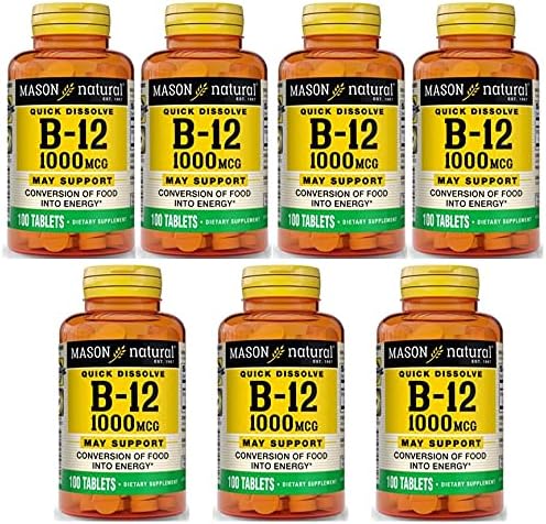 Mason Natural Vitamin B-12, 1000mcg, 100 Tablets Per Bottle (Pack of 7)