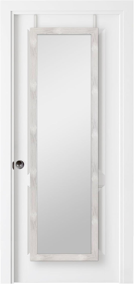 MCS 16x55 Gray Woodgrain Over The Door Mirror, Full Length Hanging Mirror for Bedroom and Bathroom Doors, No Tools Required
