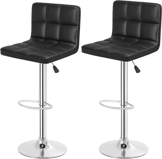 BestOffice Bar Stools Set of 2, Adjustable Swivel Bar Stools, Counter Height Bar Stools with Back PU Leather Armless Hydraulic Kitchen Counter Bar Stool (Black)