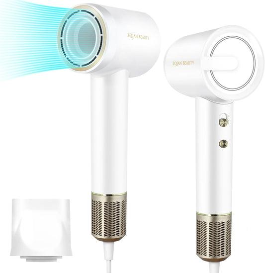 ZQIAN BEAUTY Hair Dryer, 200 Million Negative Ionic Hair Dryer, High-Speed Blow Dryer with 110,000 RPM Brushless Motor, Fast Drying Low Noise Hairdryer with Magnetic Concentrator Nozzle (White)
