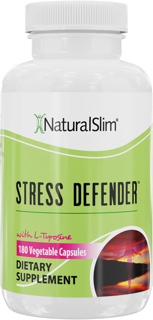NaturalSlim Stress Relief Supplement - Stress Defender, High Cortisol Reducer, Control Cravings, Sleep & Metabolism Support with Vitamin B5 Pantothenic Acid & L Tyrosine - 180 Vegetable Capsules