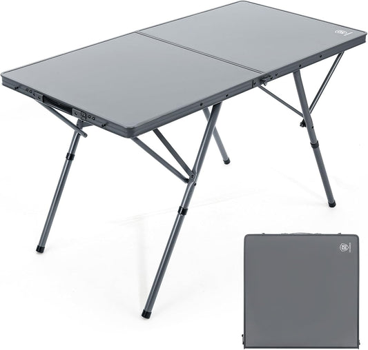 EVER ADVANCED Large Camping Table for 4-6 Person,2 Adjustable Height, Portable Folding Aluminum Table with Carrying Handle, Suitable for BBQ, Picnic, Camping and Indoor Use, Support up to 130LBS, Gray