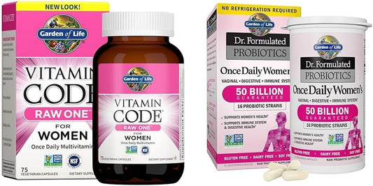 Garden of Life Vitamin Code Raw One Once Daily Multivitamin Capsules &, Dr. Formulated Women's Probiotics Once Daily, 16 Strains, 50 Billion, 30 Capsules