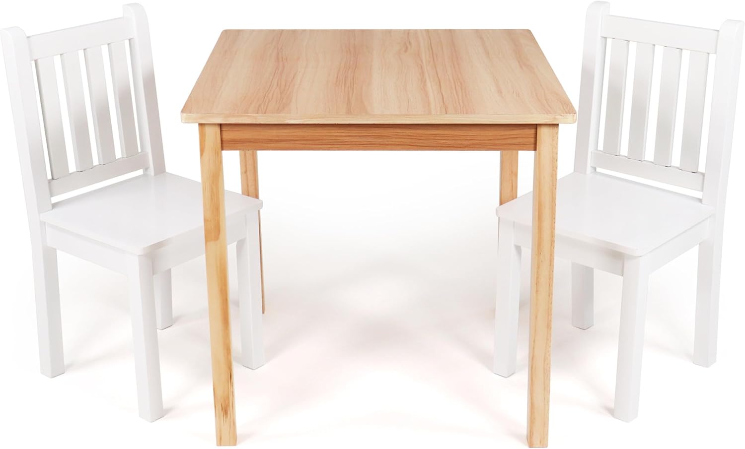 Humble Crew, Natural White Big Kids Wood Table and 2 Chair Set