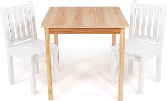 Humble Crew, Natural White Big Kids Wood Table and 2 Chair Set