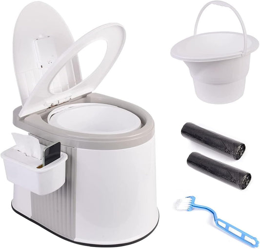 Axidou Portable Travel Toilet, with Detachable Inner Bucket and Toilet Paper Holder, for Camping Boat, Hiking, RV, Bedroom and Living Room - Grey White