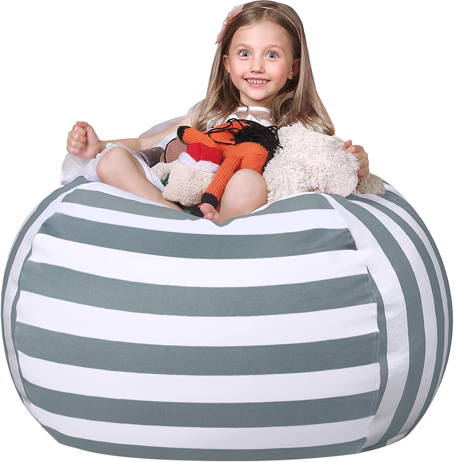 WEKAPO Stuffed Animal Storage Bean Bag Chair Cover for Kids | Stuffable Zipper Beanbag for Organizing Children Plush Toys Large Premium Cotton Canvas (Gray, XX-Large)