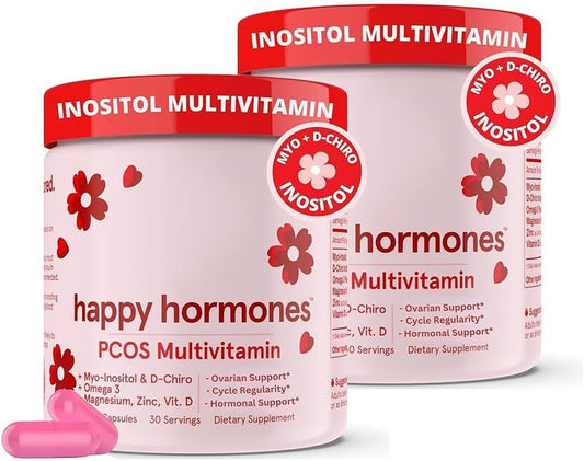 Happy Hormones PCOS Multivitamin, PCOS Vitamins/Hormone Balance for Women, Myo-Inositol & D-Chiro Inositol 40:1 Blend + Omega 3 + Vitamin D3 + Magnesium + Zinc - Hormone Balance 30 SVG（Pack of 2）